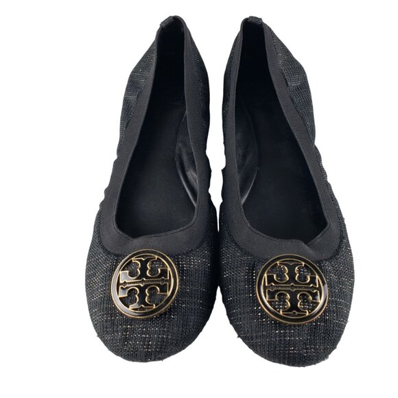 Tory Burch Shoes - Tory Burch Caroline Arabia Black Elastic Flats 10M, Flaws
